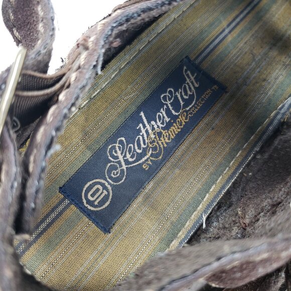 Vintage Leather Craft Chunky Fisherman Sandal Womens 10 Brown Platform Y2K 90s - Picture 14 of 16